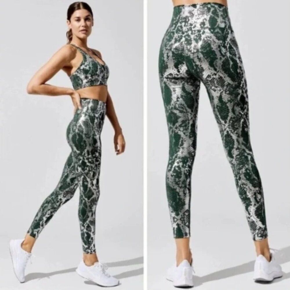 NWOT CARBON 38 Green Metallic Silver Snake Animal Print High Rise Legging in M